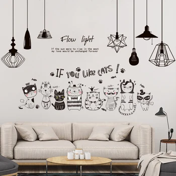 

[shijuekongjian] Electric Light Bulbs Wall Stickers Vinyl DIY Black Cats Wall Decals for Living Room Kids Bedroom Decoration