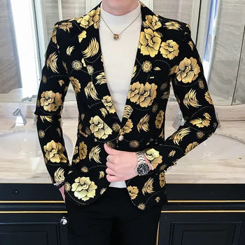 

Flowers Printed Blazers Men 3XL Fancy Floral Mens Blazer Mens Suits Costume Homme Taille Ternos Masculinos Slim Fit Vintage 2020