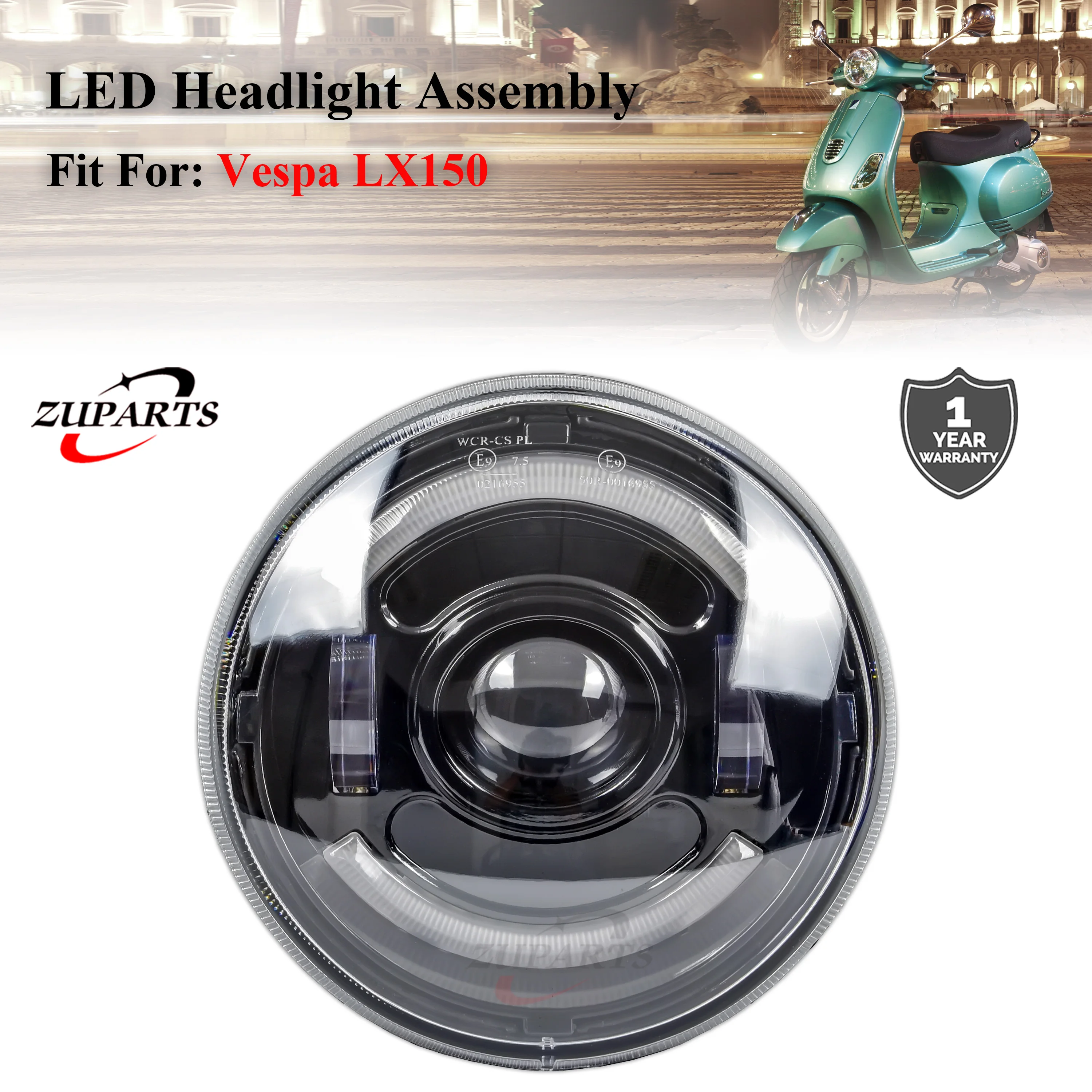 LED Headlight with Halo Ring fit for Vespa LX150 LX 150 IE Head Lamp  Assembly Front Light New Mod with EMark| | - AliExpress