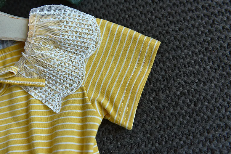 Sodawn Summer Baby Girl Clothes Kids Dress Lace Children Dress Collar Stripe Mesh Princess Party Girl Dress