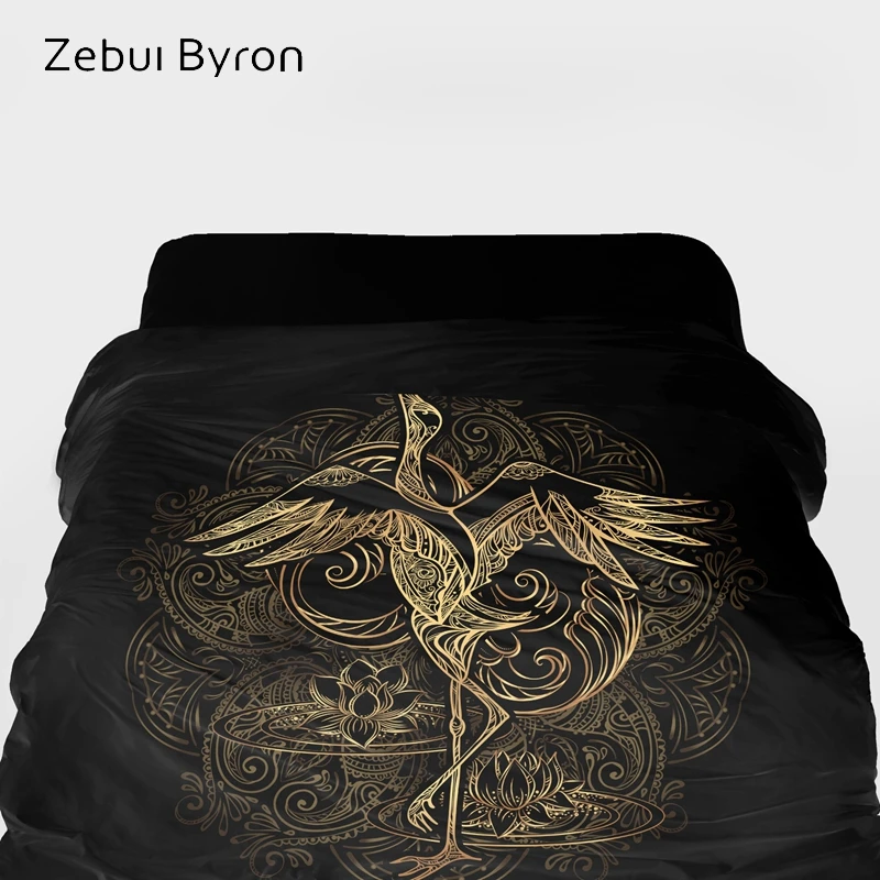 

3D Duvet Cover King/queen/custom size,Blanket/comforter Cover 220/240,Quilt cover for 90/150/single bed,Bedding Black gold crane