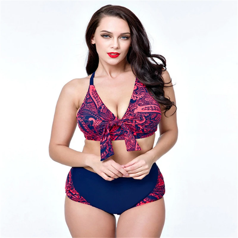 

Plus Size Two Piece Bikini 2020 New Arrival Sexy Vintage Figure Backless Bowknot Swimming Suit for Women Maillot de Bain