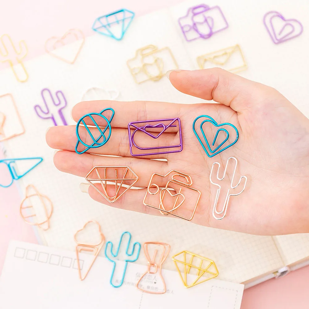 

10Pcs Hollow Out Metal Bookmark Clip Diamonds Ice Cream Camera Binder Clips Notes Letter Paper Clip Bookmark Office Supplies