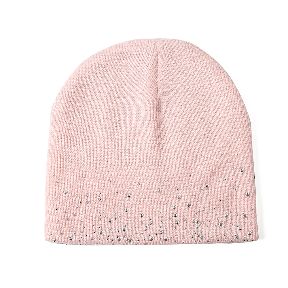 Winter autumn beanie hats women soft knitting skullies beanies hat female fashion rhinestone cotton hat cap