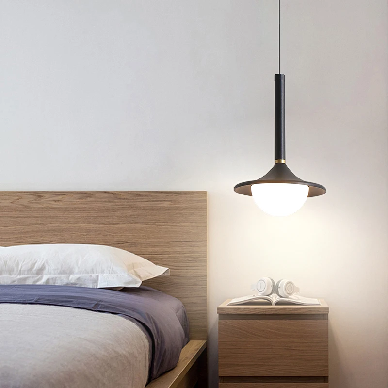 Скандинавская подвеска у кровати светильник акриловый металлический белый черный минималистичный длинный кабель светодиодный подвесной светильник