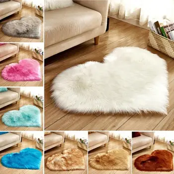 

New Love Heart Rugs Artificial Wool Sheepskin Hairy Carpet Faux Floor Mat Fur Plain Fluffy Soft Area Rug Tapetes
