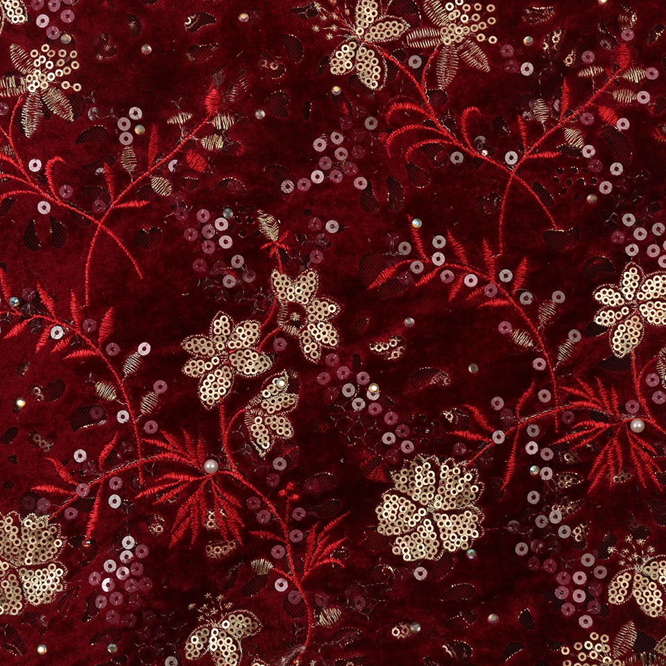 New Arrival Velvet Lace Fabrics Sequins Lace Fabrics for Wedding African Nigerian Tulle Mesh Lace Fabric with Sequins APW2987B