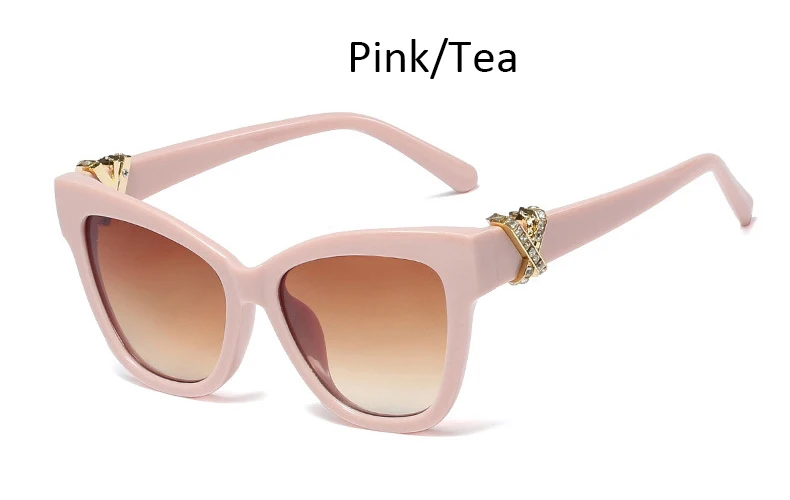 Pink Tea Модные большие оправа «кошачий глаз» алмазные женские солнцезащитные очки градиентные линзы черные солнцезащитные очки Женские винтажные Ретро-оттенки - Цвет линз: Pink Tea