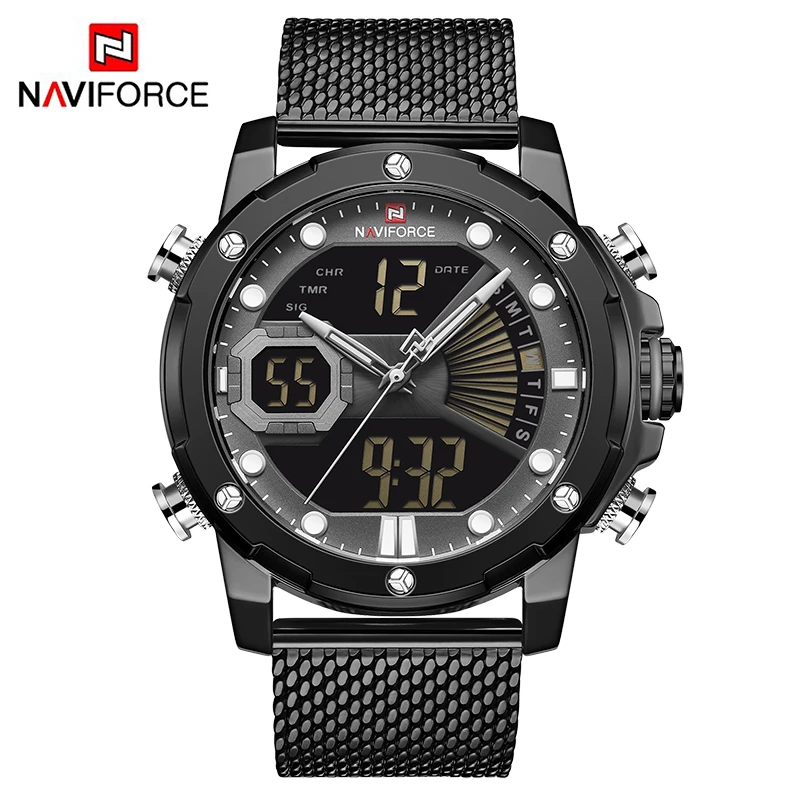 BGYB NAVIFORCE, Роскошные мужские часы, кварцевые, стальной ремешок, военный, светодиодный, цифровые, спортивные наручные часы, водонепроницаемые часы, Relogio Masculino - Цвет: BGYB