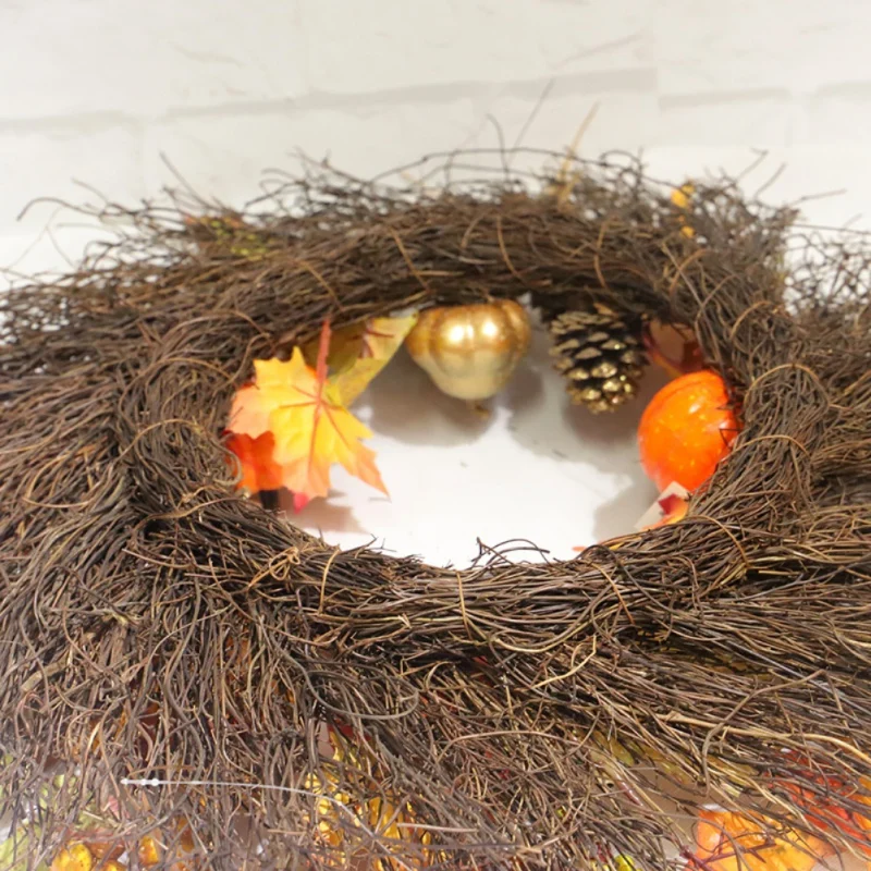 New 45CM Autumn Holiday Artificial Pumpkin Maple Leaves Wreath Thanksgiving Day Halloween Front Door Wall Hanging Garland