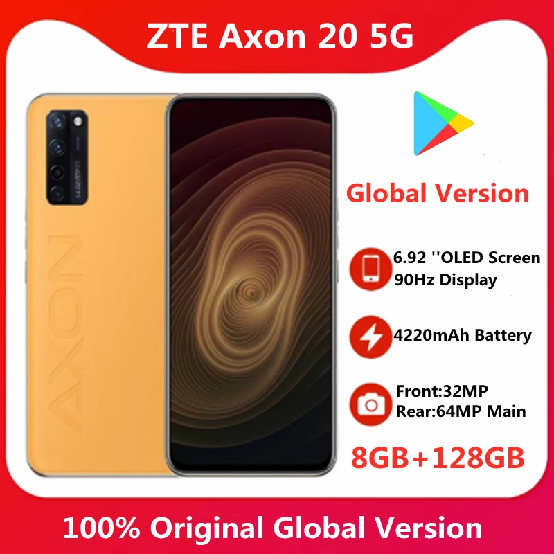 Global Version ZTE Axon 20 5G MobilePhone 6.92'' 90Hz OLED 8GB 128GB Snapdragon 765G 30W Quick Charge 8gb ddr4