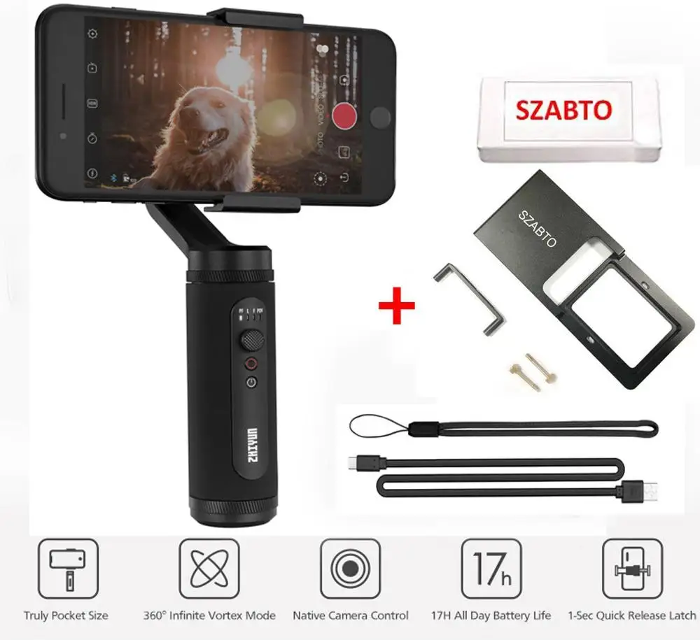 Zhiyun Smooth Q2, 3-х позиционный ручной карданный стабилизатор для смартфонов iPhone, samsung, huawei, экшн-камеры Gopro Hero 7/6/5/4 - Комплект: with extra adapter