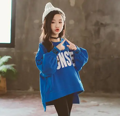 Синий Модные толстовки для детей; коллекция года; осенний топ для девочек 5, 6, 8, 10, 12, 13 лет; детская повседневная одежда - Цвет: Синий