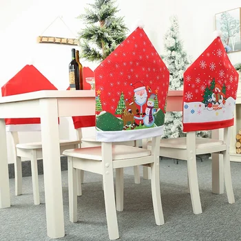 

6Pcs Christmas Ornaments Chair Cover Dinner Dining Table Santa Claus Snowflake Snowman Red Cap Ornament Chair Back Covers Decor
