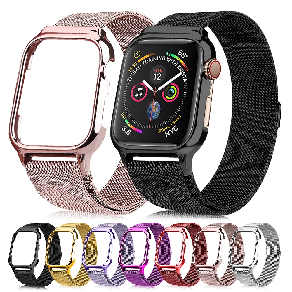 Чехол из поликарбоната с Миланской петлей для apple watch, 44 мм, 40 мм, ремешок iwatch, серия 5, 4, 3, 2, браслет, 38 мм, 42 мм, металлический ремешок из нержавеющей стали