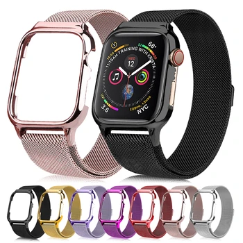 

Milanese loop PC frame case for apple watch 44mm 40mm band iwatch Series 5 4 3 2 Bracelet 38mm 42mm stainless steel metal strap