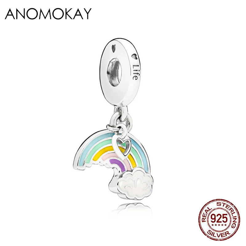 ANOMOKAY стерлингового серебра 925 Mix Стиль под искусственные бриллианты, разноцветные стразы образуют форму сердца Весенняя серия, Очаровательные бусы, соответственные Пандоре обаятельные Браслеты DIY браслет подарок - Цвет: CYZZ4821-2