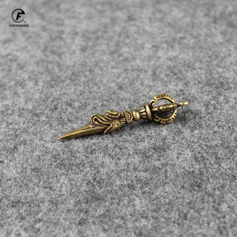 dragon head tea Knife needle brass Tibetan vajra pestle awl insert tea set Vintage Copper Key chain multiplier Desk Decoration