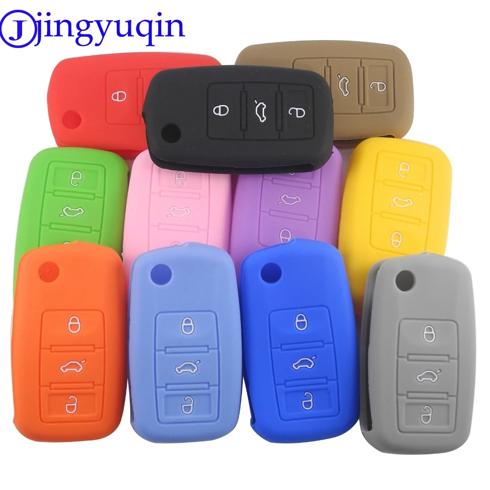 50pcs 3 Buttons Silicone Flip Car Key Cover Case For VW Golf Bora Jetta POLO Passat Skoda Superb Octavia Fabia SEAT Ibiza Leon | Автомобили