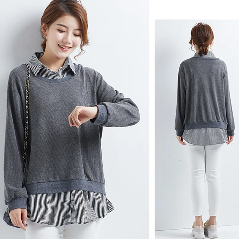 Blusas новые модные женские блузки Свободные Поддельные Две части трикотажные рубашки женские топы, повседневные блузки размера плюс L-5XL