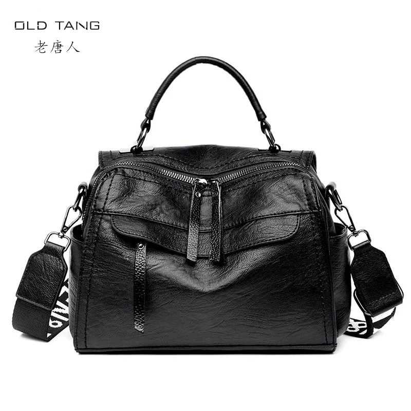 

OLD TANG Messenger Bag Women Genuine Leather Women's Shoulder Bags Crossbody Bags for women 2019 Letter Solid Handbag Handbags