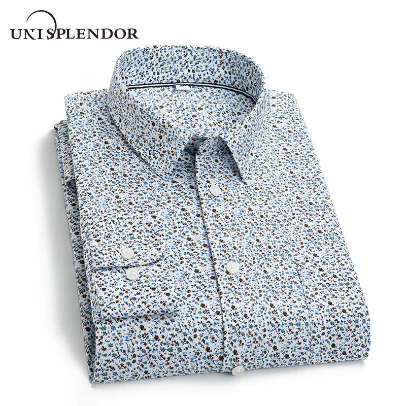 

Printed Plaid Floral Men Shirt Long Sleeve Casual Man Shirts Slim Fit Male Dress Shirts Cool Camisas Masculina Polka Dot YN10525