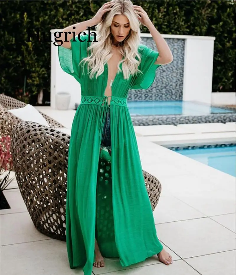 Sexy Beach Dress Women Black White Lace Long Swimsuit Swimwear Cover up Woman Knitted Tunic Robe Shirt Beachwear