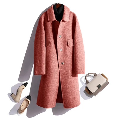 Plus Size Double Faced Cashmere Coat Women Winter New Mid Long Woolen Coats Wool Jacket Parka Female Outerwear Clothes Lady - Цвет: 12