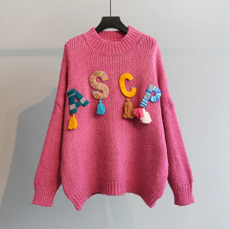 Neploe Pull Femme Женский пуловер с длинным рукавом и круглым вырезом свитер осень зима 3D буквы вышивка кисточкой вязаный джемпер 55802