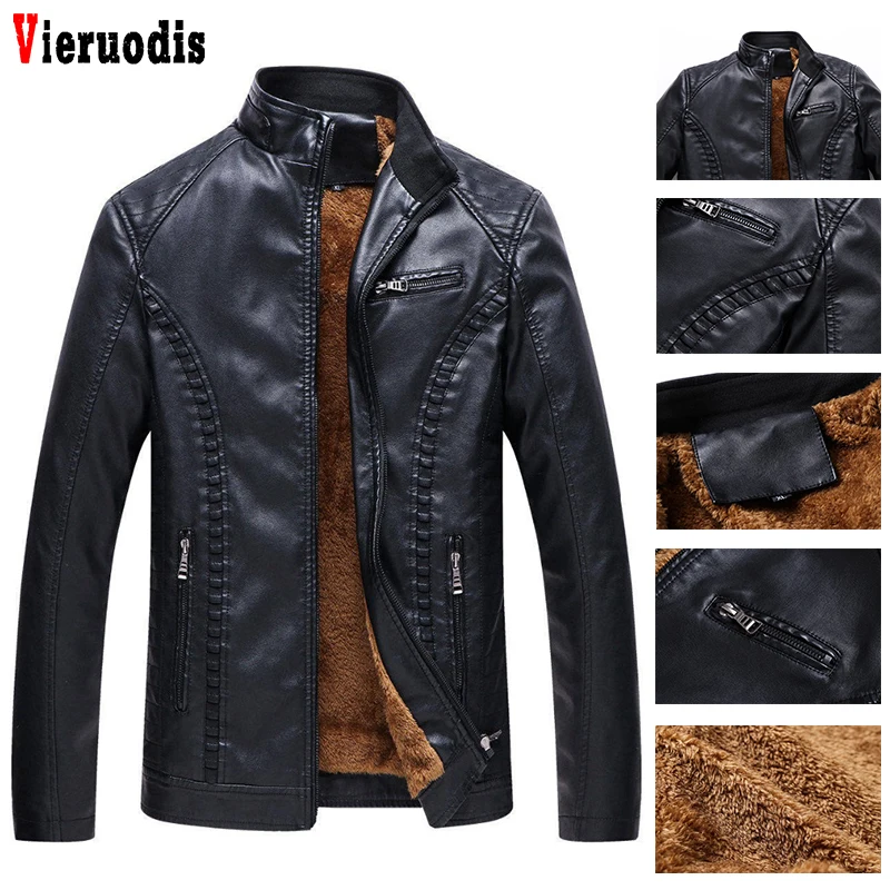 

New Fashion Brand Winter Men's Fleece Leather Jacket Business CoatMen Leather Jackets Men Motorcycle Keep Warm Leather jackets