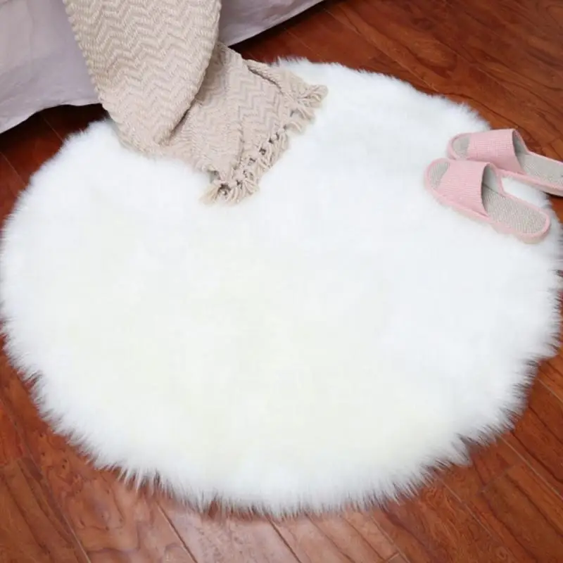 

Round Soft Faux Sheepskin Fur Area Rugs for Bedroom Living Room Floor Shaggy Silky Plush Carpet White Faux Fur Rug Bedside Rugs