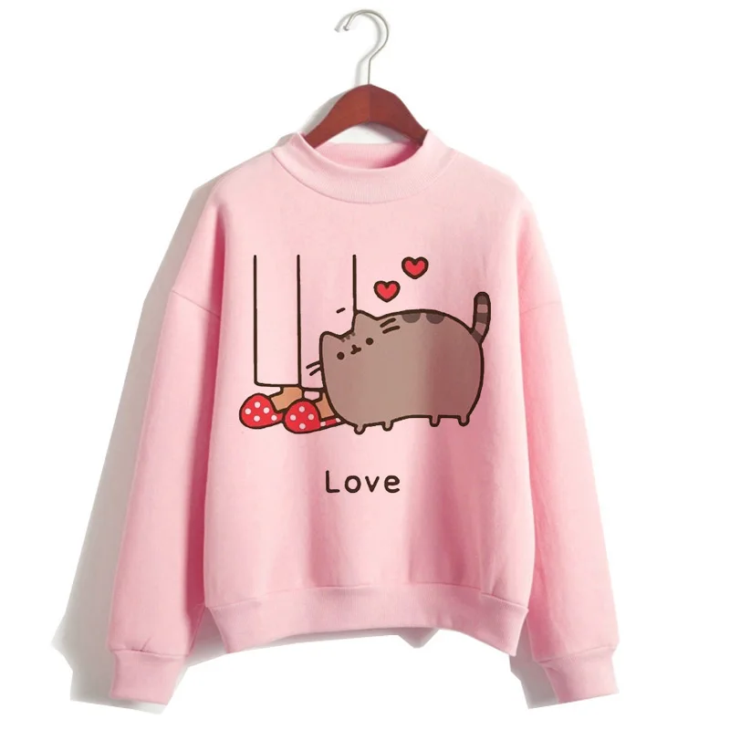 Pusheen Кошка толстовки Harajuku для женщин Забавный мультфильм толстовка Kawaii Ullzang милый с капюшоном Корейская зима 90s теплая толстовка женская - Цвет: 1038