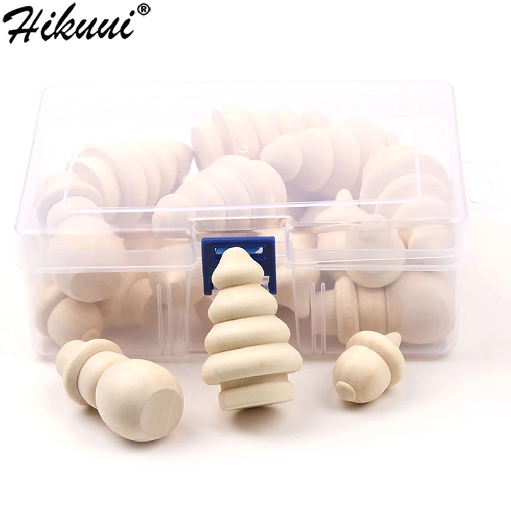 26 Pcs / Set DIY Wooden Acorn Maple Wood Unpainted Family Doll Pine Cone Snowman Christmas Tree Box | Дом и сад