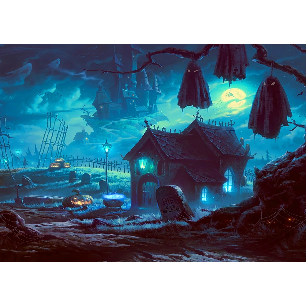 

Halloween Horror Night Backdrop Haunted Castle Scary Pumpkin Photography Background for Kids Adults Masquerade Photo Studio Prop