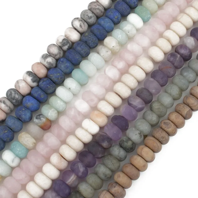 

5x8mm Matte Frosted Jasper Quartz Labradorite Stone Flat Round Loose Spacer Beads For Jewelry Making DIY Bracelets Necklace 15''