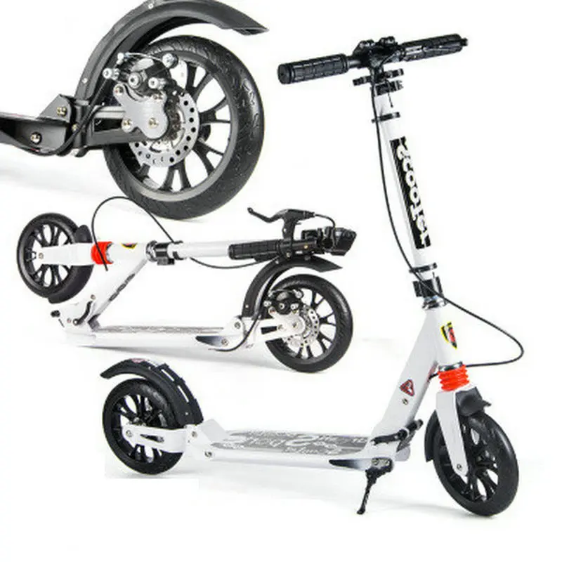 

Kick Scooter Urban Kid Double Round Pu Wheel Lightweight Portable Skateboard Stunts Foot Hand Brake 2 Buffer Safe Riding