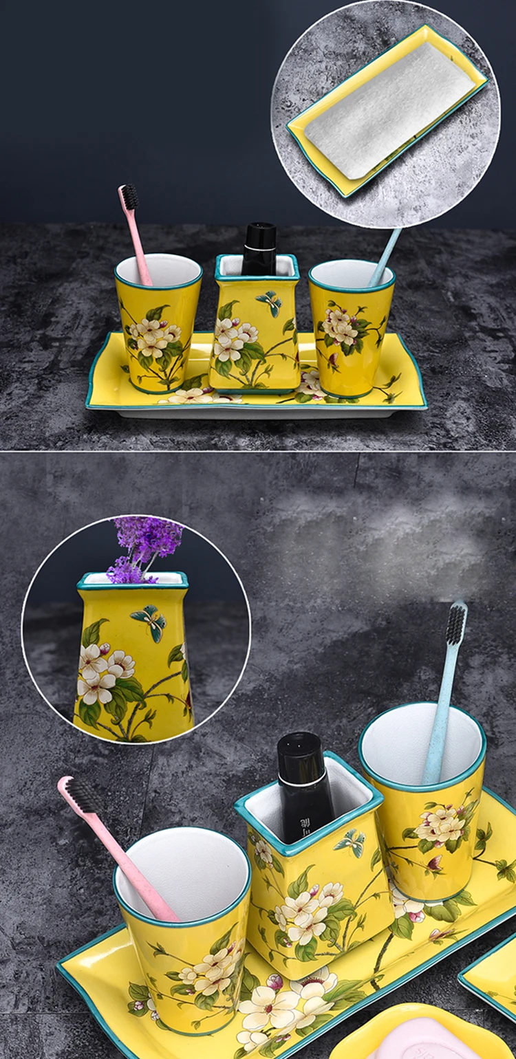 Керамическая сантехника с американским рисунком, 5 шт., европейский стиль, чистка ванной комнаты, чашка, мыльница, бутылка для лосьона, набор для мытья, подарок