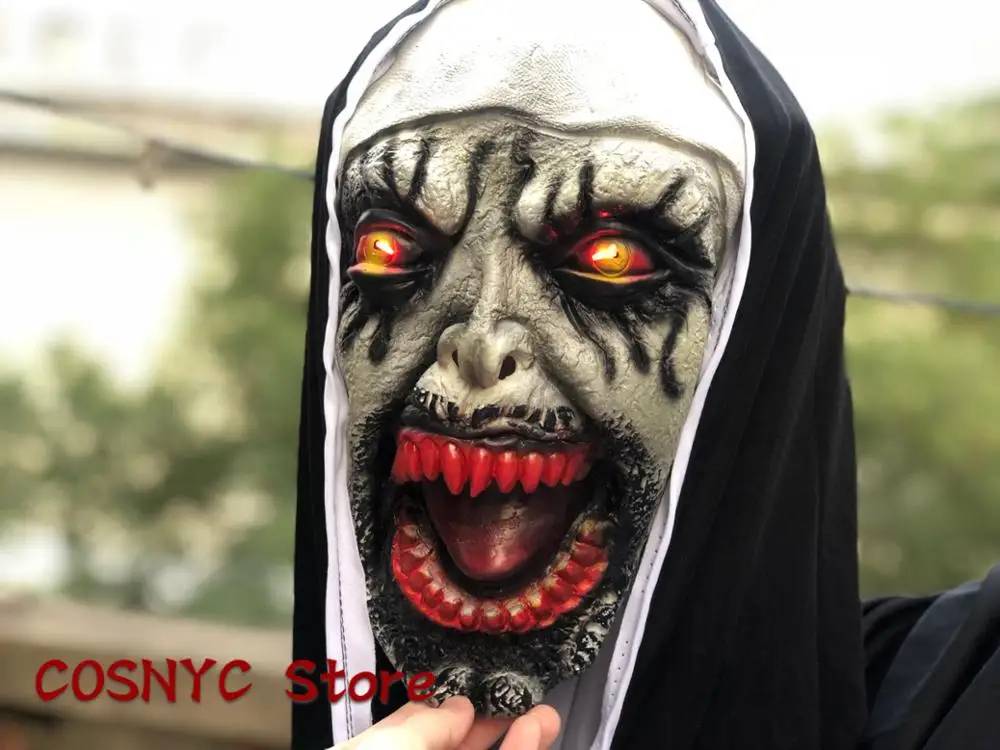 The Conjuring 2 The Nun Horror luminous Mask Cosplay Scary Latex Masks With Headscarf Full Face Helmet Halloween Party Props