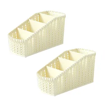 

2pcs Imitation Rattan Baskets Plastic Desktop Storage Basket Desktop Cosmetic Organizer Sundries Container Home Storage