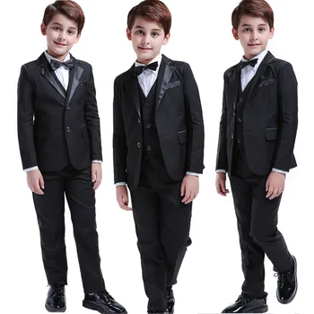 

Children Suit Tuxedo Dress Party Ring bearer 5 Pcs Black Toddler Boys Suits Wedding Formal