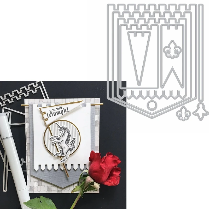 

Sawtooth Border Frame Metal Cutting Dies Flag With Castle Rampart Frame Die Cuts For Card Making DIY New 2019 Crafts Cards