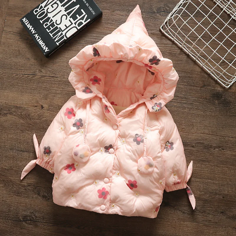 

Baby Girl Winter Coat Kids Parkas Warm Hooded Girls Winter Jacket For Children With Fleece Clothes Lovely Flower Egirl Snowsuit