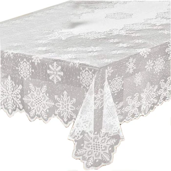 

White Christmas Snowflake Floral Lace Rectangular Tablecloth for Wedding Parties Baby Showers Banquet Rustic Home Decor 60 inch