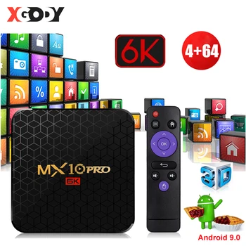 

XGODY MX10PRO 6K Smart TV Box Android 9.0 4GB RAM 64GB ROM Allwinner H6 Quad Core WiFi USB 3.0 HDMI 2.0 TV Receiver Set Top Box