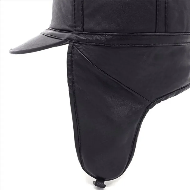 SILOQIN New Men's Cap Genuine Leather Hat Winter Fashion Thicken Thermal Bomber Hats Sheepskin Warm Earmuffs Brand Dad Caps Bone
