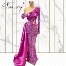 

2022 Newest Design Party Gowns Dubai Women Couture Mermaid Beads Evening Dress One Shoulder Celebrity Prom Dresses 2022 Robes