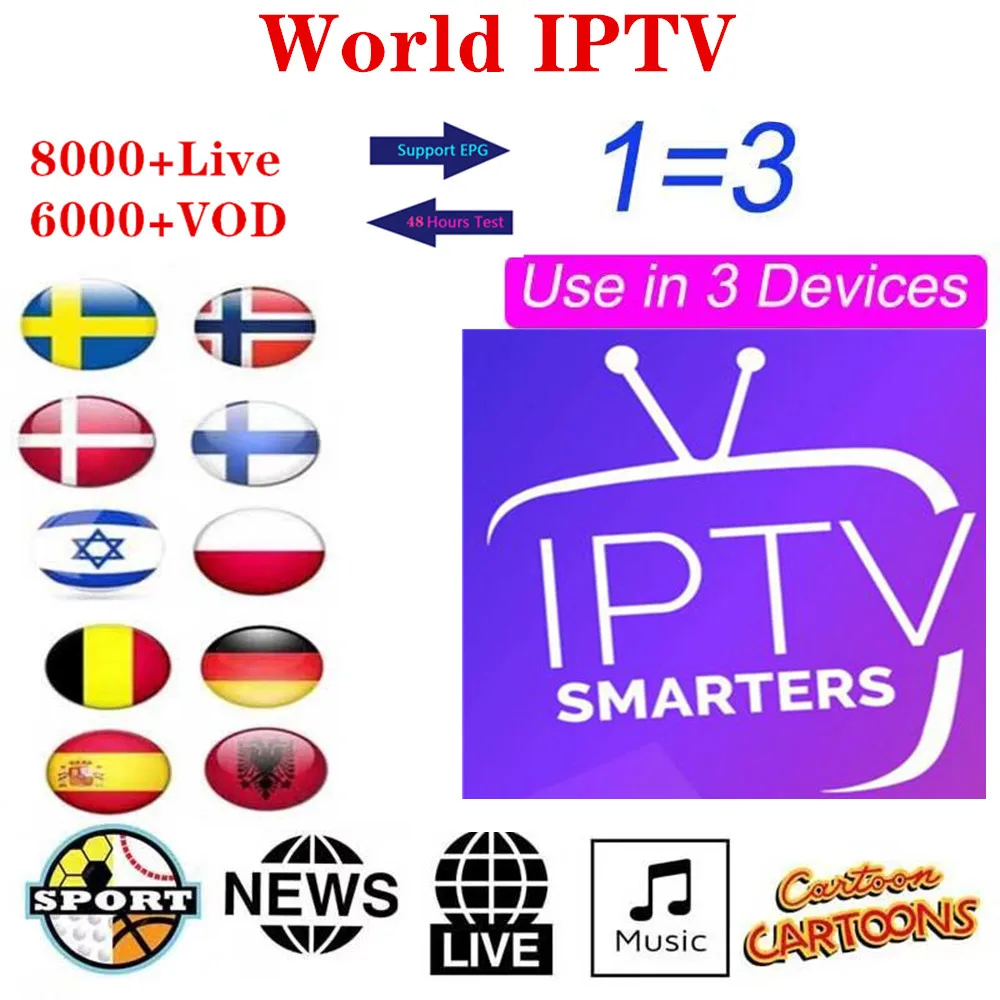 

1 Year Europe Germany Poland spain French Italy IPTV subscription 8000+Live France FHD IPTV M3u Enigma vod Sports adult Free
