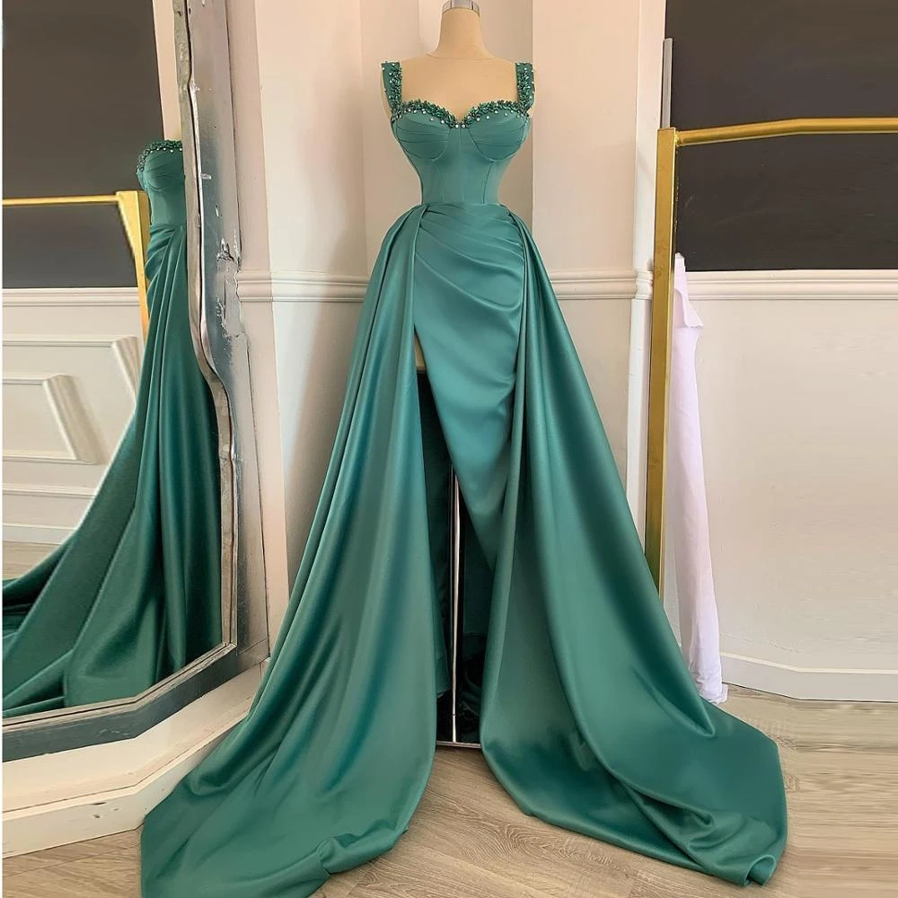 

Abendkleider Green Muslim Evening Dress Mermaid Sweetheart Crystal Satin Slit Arabic Dubai Sexy Formal Prom Dresses Long