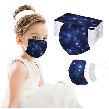 

50pc Children's Colorful Space Planet Rockets Pattern Printing Mask Disposable Protective Mask 3 Ply Non-woven Earloops Masks