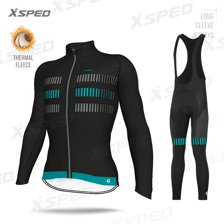 Bib Cycling Set Pro Team ALEING зимняя одежда для велоспорта с длинным рукавом, комплекты из Джерси, теплая флисовая Мужская одежда для горного велосипеда - Цвет: Bib Cycling Set